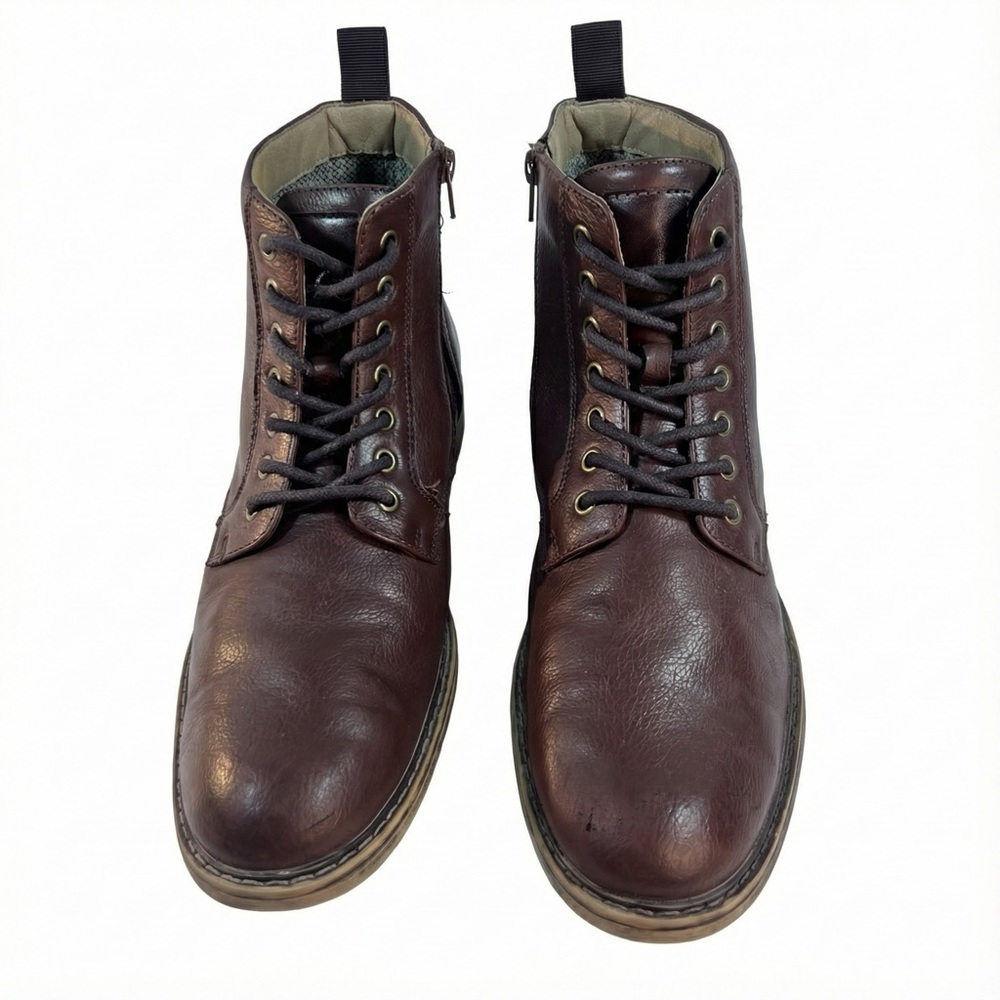 Crown Vintage Men's Brown Leather Cap-Toe Combat Boots Side Zip Size 11M